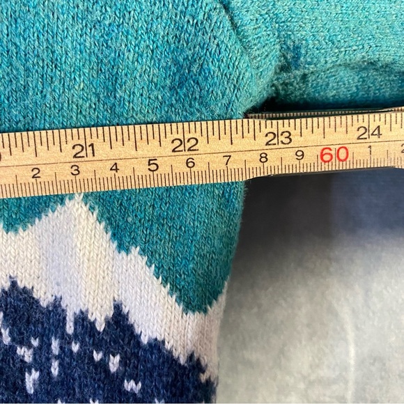 American Eagle Pullover Hoodie Mens XXL Knit Sweater Fair Isle Spellout Blue - Picture 7 of 8